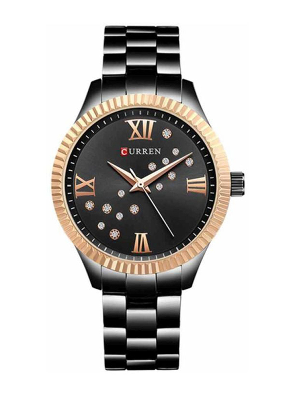 Curren Analog Watch for Women with Stainless Steel Band, Water Resistant, WT-CU-9009-B#D1, Black