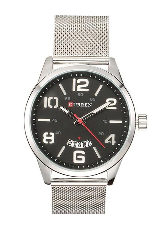 Curren Analog Watch for Men with Stainless Steel Band, Water Resistant, WT-CU-8236, Silver-Black