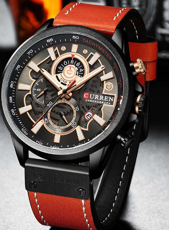 Curren Analog Watch for Men with Alloy Band, Chronograph, J4517B-KM, Brown-Black
