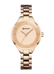 Curren Analog Watch for Women with Stainless Steel Band, Water Resistant, 9015, Gold