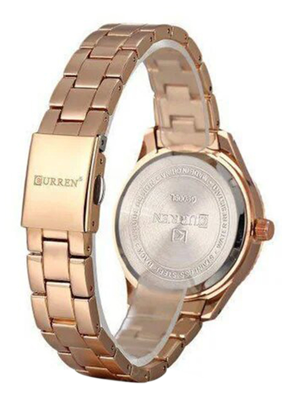 Curren Analog Watch for Women with Stainless Steel Band, Water Resistant, 9009, Gold/Gold