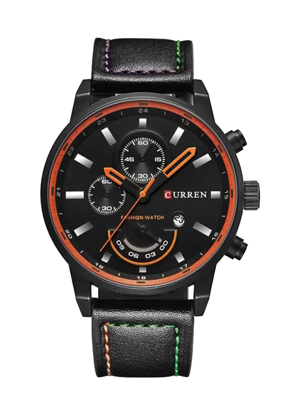 Curren Analog Watch for Men with Leather Band, Chronograph, M-8217-2, Black