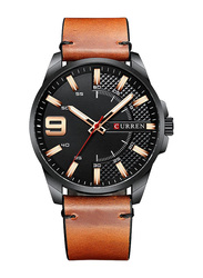 Curren Analog Watch for Men with Leather Band, Water Resistant, 8371-2, Black/Brown