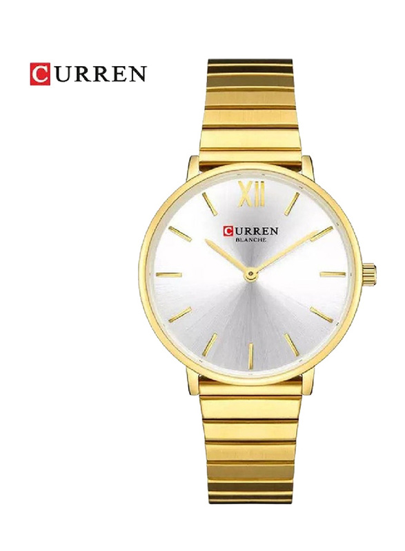 Curren Brand Luxury Quartz Wrist Watch for Women with Stainless Steel Band, Water Resistant, 9040, Gold-Silver