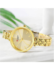 Curren Analog Watch for Women with Stainless Steel Band, Water Resistant, Gold-Gold/Beige