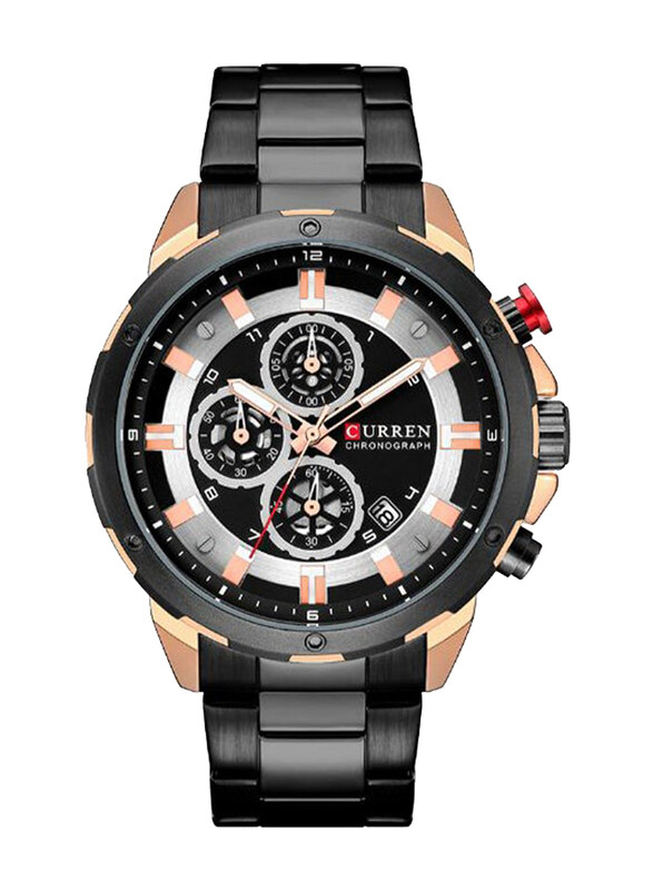 

Curren Analog Watch for Men with Stainless Steel Band, Water Resistant and Chronograph, J4172RGB-KM, Black-Silver/Black