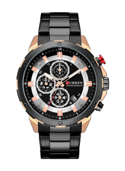 Curren Analog Watch for Men with Stainless Steel Band, Water Resistant and Chronograph, J4172RGB-KM, Black-Silver/Black