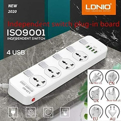 Ldnio 4 Sockets & 4 USB EU Plug Power Socket, White