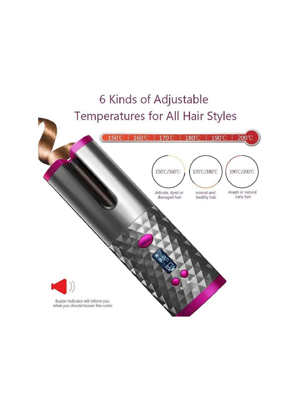 Cordless Auto Curling Iron USB Rechargeable Waves Intelligent Hair Curler Roller, Multicolour