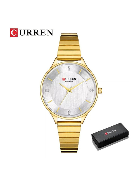 Curren Brand Luxury Quartz Wrist Watch for Women with Stainless Steel Band, Water Resistant, 9041, Gold-Silver