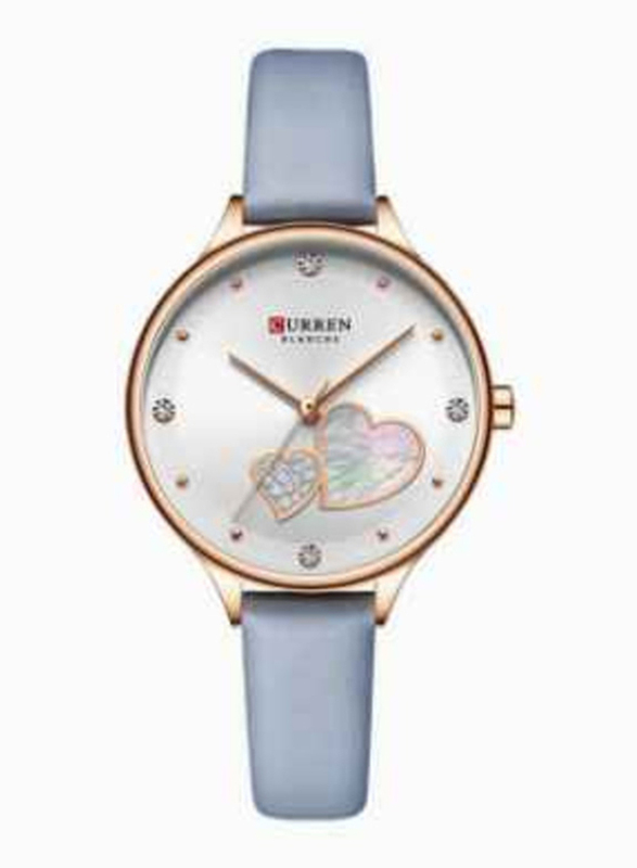 Curren Analog Watch for Women with Leather Band, Water Resistant, J-4817BL, White-Blue