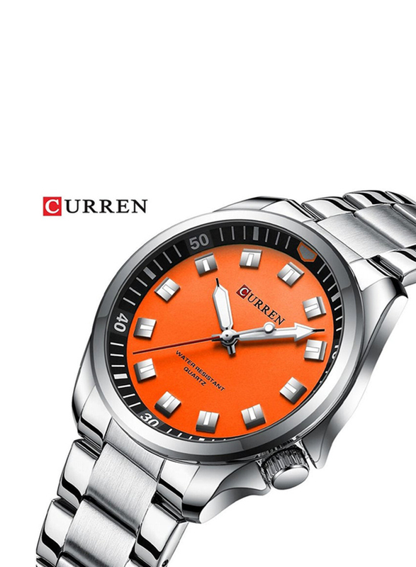 Curren Luxury Military Analog Sports Watch for Men with Stainless Steel Band, Quartz Movement and Water Resistant, 8451, Silver-Orange