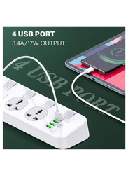XiuWoo 4-Socket Power Strip & 4-USB Ports Extention Board, White