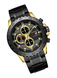 Curren Analog Watch for Men with Stainless Steel Band, Water Resistant and Chronograph, 8334, Black