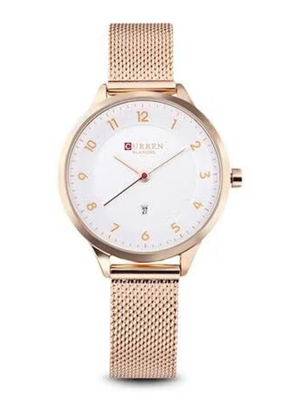Curren Analog Watch for Women with Stainless Steel Band, 2619405, Rose Gold/White