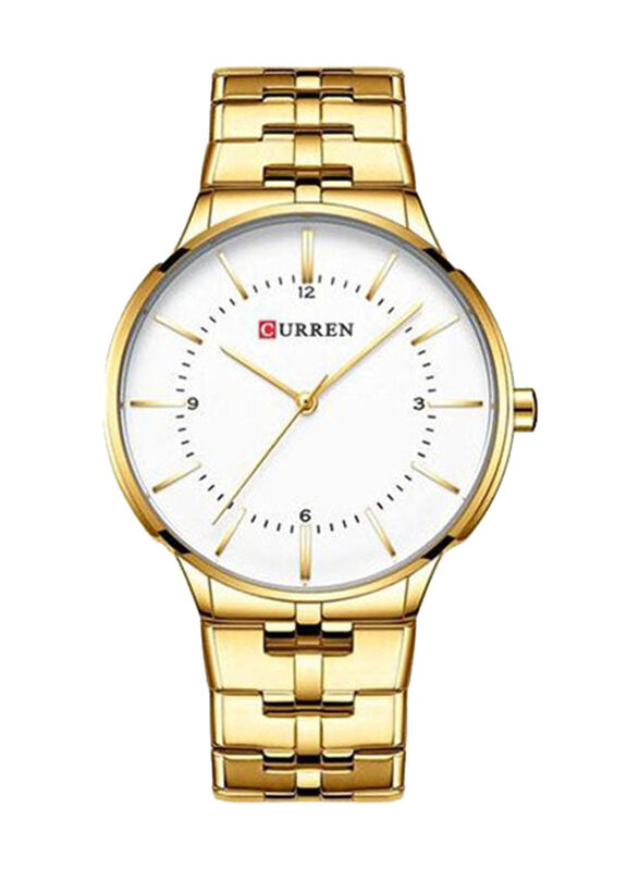 

Curren 40mm Analog Wrist Watch for Men with Metal Band, Water Resistant, MI515FA0WC5Y2NAFAMZ, Gold-White