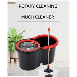 Spin Mop With Bucket For Floor Cleaning Microfiber Mops & Bucket with Wringer Set, Black/Red