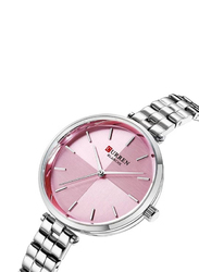 Curren Analog Watch for Women with Stainless Steel Band, 9043, Silver-Pink