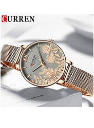 Curren Analog Watch for Women with Stainless Steel Band, Water Resistant, 9065, Rose Gold-Grey/Gold