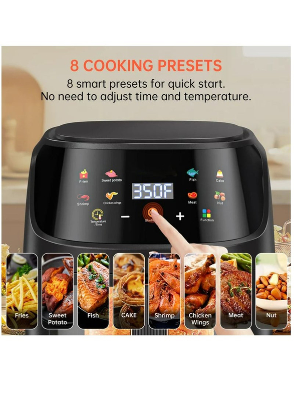 Silver Crest 8L Multifunctional Digital Electric Hot Air Fryer LCD Touch Screen Nonstick Basket 8 Cooking Presets, 2400W, Black