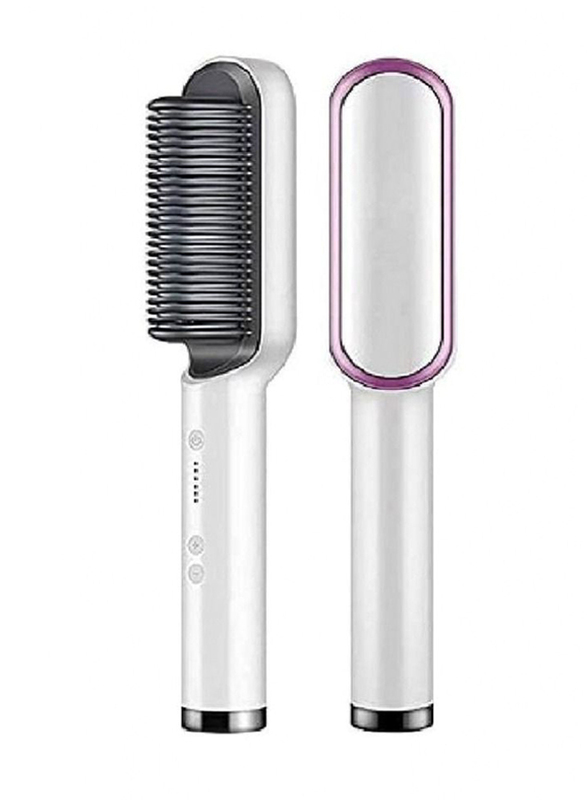 2-in-1 Curler Anion Professional Electric Hair Straightener Brush, White