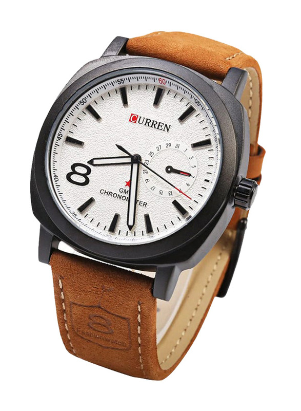 Curren Analog Watch for Men with Leather Band, 8139, Brown