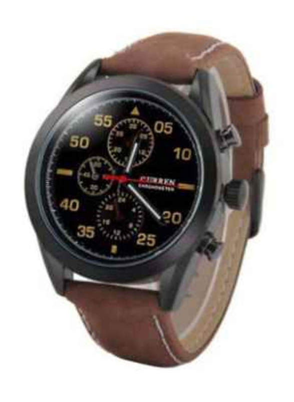 Curren Analog Watch for Men with Leather Band, Water Resistant and Chronograph, 8156, Black-Brown