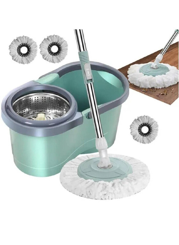 

HYX Spin Mop & Bucket System Mops with 3 Refill, Green/Grey
