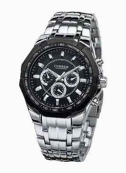Curren Analog Watch for Men with Stainless Steel Band, Water Resistant and Chronograph, Black-Silver