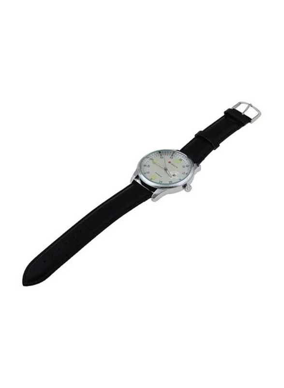 Curren Analog Watch for Men with Leather Band, 8116, Black/White