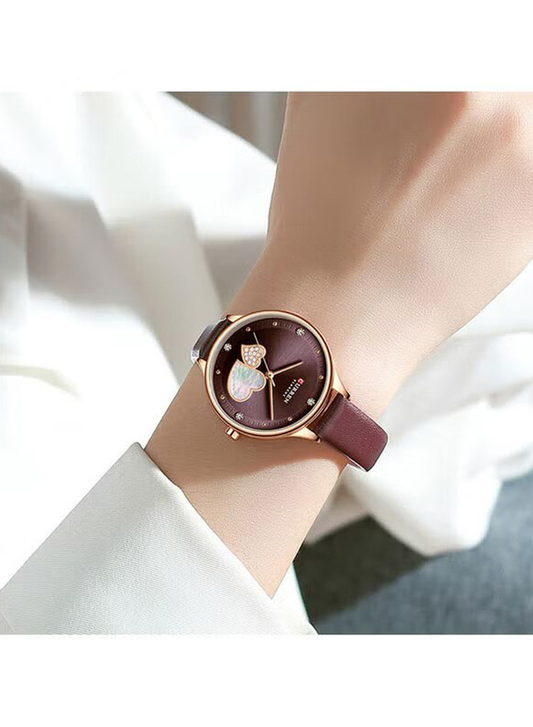 Curren Analog Watch for Women with Leather Band, Water Resistant, J-4817BU, Burgundy/Burgundy