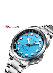 Curren Analog Watch for Men with Stainless Steel Band, Water Resistant, 8451, Silver-Blue