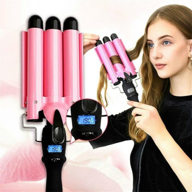 

Generic Hair Curling Iron with 3 Barrel Hair Curler Waver, Pink