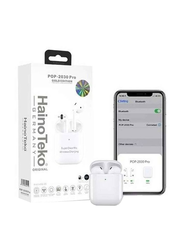 Haino Teko Germany 2-in-1 POP-2030 Pro Wireless In-Ear Bluetooth Earbuds with Smartwatch, White/Blue
