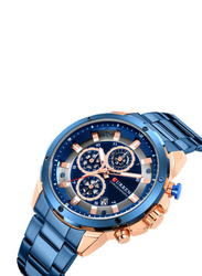 Curren Analog Watch for Men with Stainless Steel Band, Water Resistant and Chronograph, J4172RBL-KM, Blue