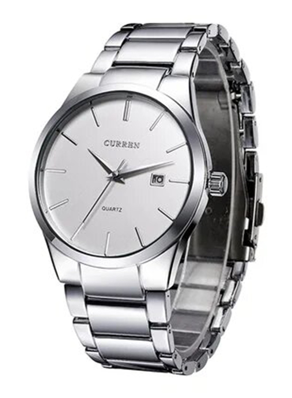 Curren Analog Watch for Men with Stainless Steel Band, Water Resistant, J0280, Silver/Silver