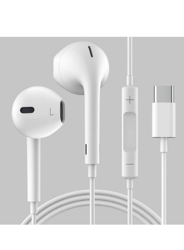 Type-C Cable In-Ear Earphones with Mic & Volume Control, White