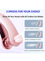 Portable Hands Free Neck Fan with Bladeless 360° Cooling, USB Rechargeable Headphone Design and 3 Wind Speed for Outdoor/Indoor, Pink