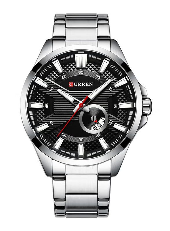 Curren Analog Watch for Men with Stainless Steel Band, Water Resistant and Chronograph, 8372, Silver/Black