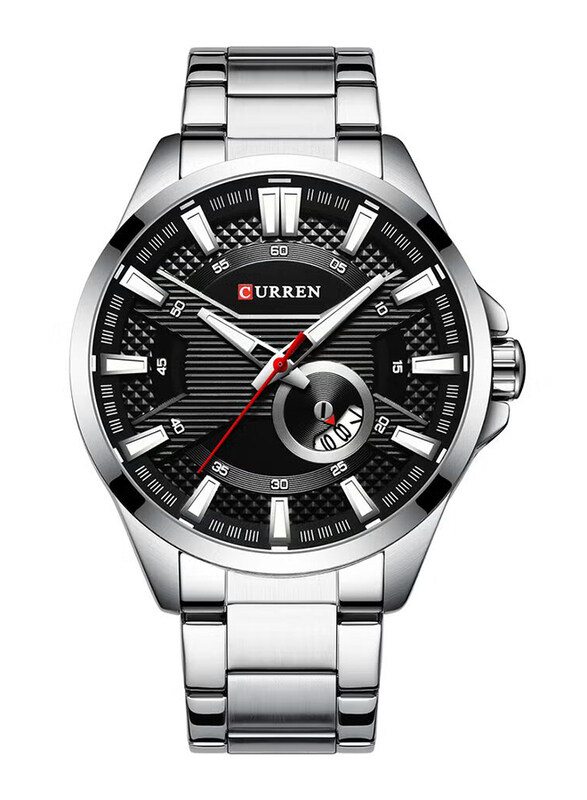 

Curren Analog Watch for Men with Stainless Steel Band, Water Resistant and Chronograph, 8372, Silver/Black