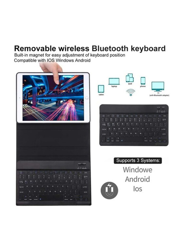 Ntech Slim Shell-Lightweight Detachable Wireless Bluetooth English Keyboard with Magnetic Smart Cover & Auto Sleep/Wake for iPad (2019 7th Gen)/iPad Pro 10.5"/iPad Air (3rd Gen), Black