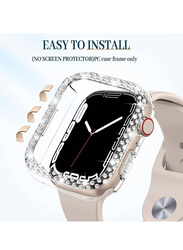 Diamond Watch Cover Guard Shockproof Frame Compatible for Apple Watch 45mm, Silver