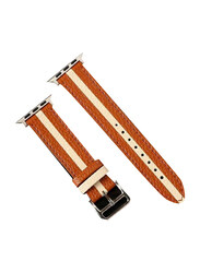 Xiuwoo Genuine Leather Replacement Wristband Strap For Apple iWatch Series 8/7/6/5/4/3/2/1/SE 42/44/45mm/Ultra Watch 49mm/Ultra Watch 2, Brown/Cream