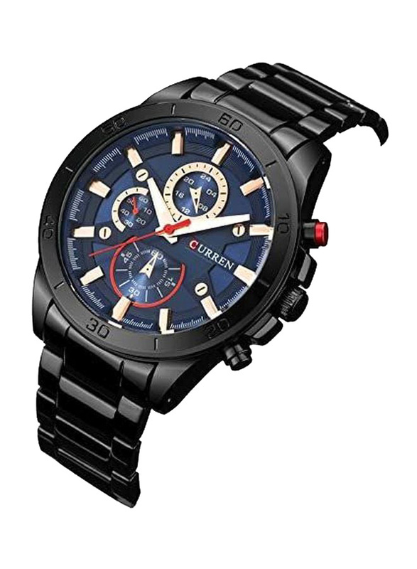 Curren Analog Watch for Men with Stainless Steel Band, Chronograph, 8275HM, Blue/Black
