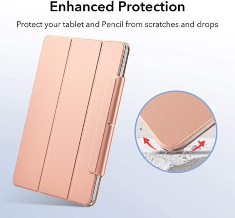 Apple iPad Pro 12.9 2020/2018 Auto Sleep Wake Trifold Stand Rebound Magnetic Smart Tablet Flip Case Cover with Supports Apple Pencil Pairing & Charging, Rose Gold