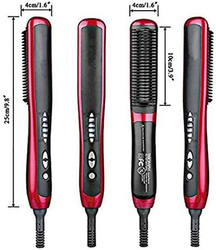 2-In-1 Hair Straightener Brush & Curler Comb with Anti-Scald Technology, Black/Red