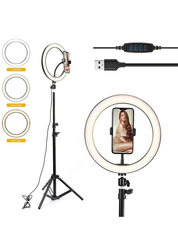 

Generic 10 Inch Adjustable Brightness Ring Light with Tripod Stand for Making TikTok Video, Black