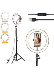 10-inch Adjustable Brightness Ringlight with Tripod Stand for Making Tiktok Video, Black