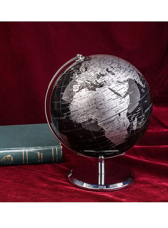 Xiuwoo 20Cm World Globe with A Metal Base, Metallic Black