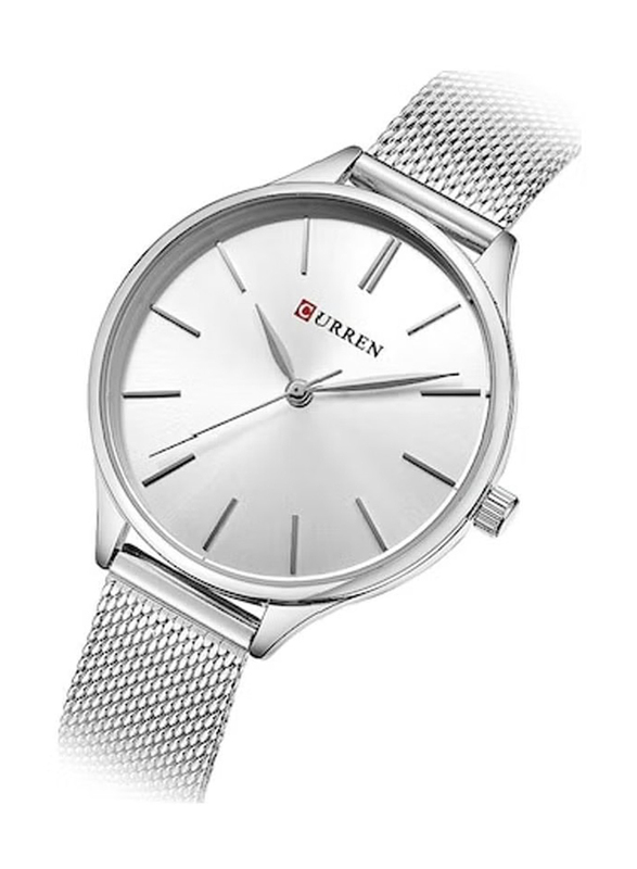 Curren Analog Watch for Women with Stainless Steel Band, Water Resistant, 2578036, Silver-White